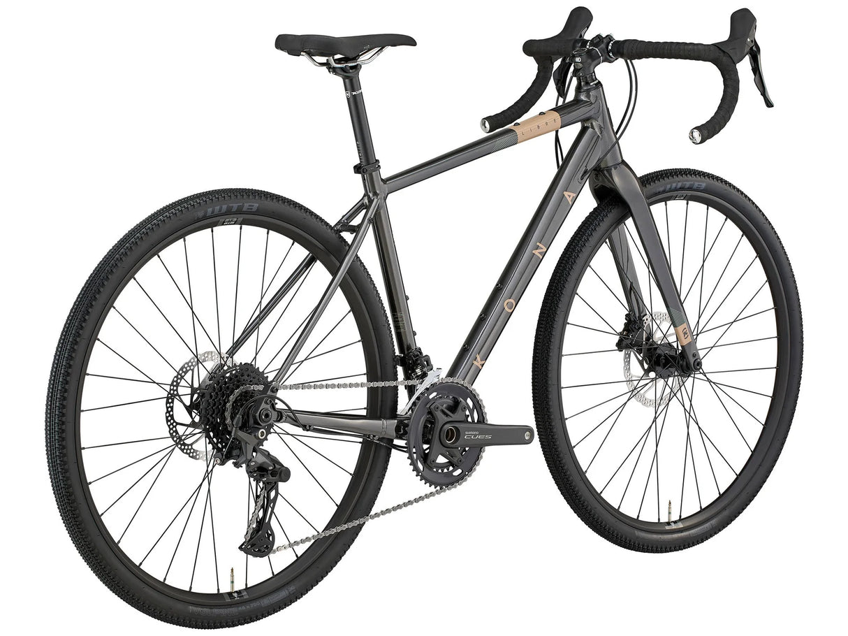Vue arrière du vélo gravel Kona Libre G2 avec des pneus WTB Vulpine.