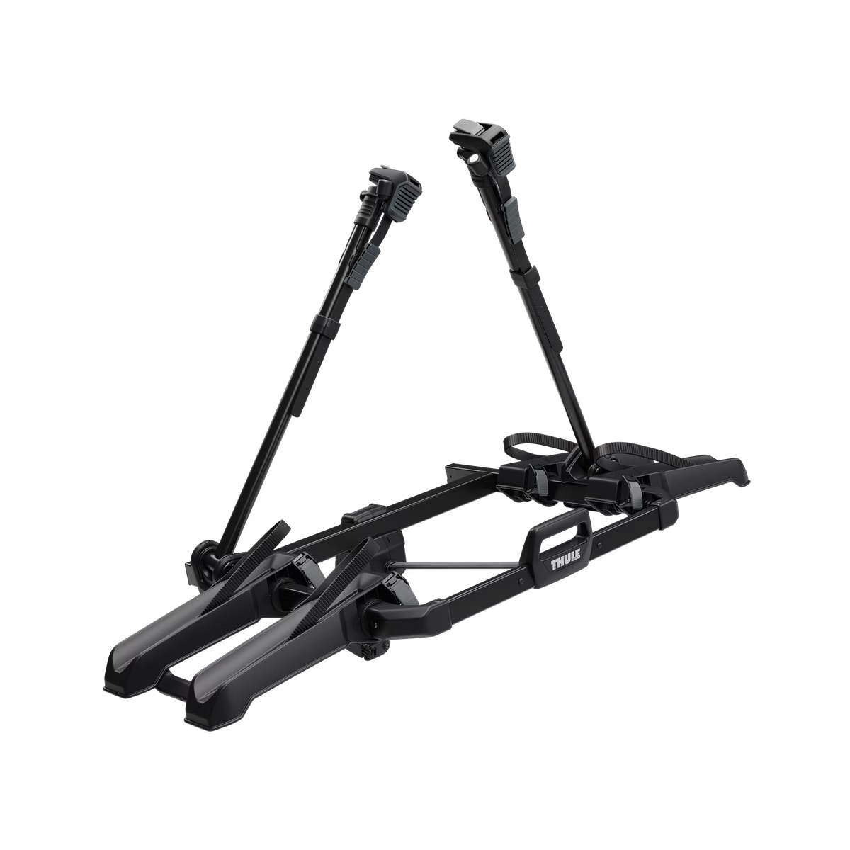 Porte-vélos sur attelage Thule Outpace 2 vélos vu de profil sur fond neutre en studio, structure robuste en aluminium