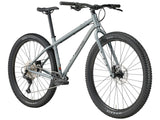 Gros plan du cadre acier Reynolds 520 Butted Cromoly du Kona Unit X en finition Gloss Metallic Dark Faux Raw, avec décalcomanies Charcoal tonales.