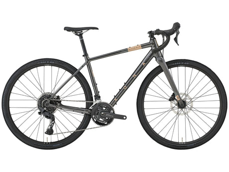 Vue de profil du vélo gravel Kona Libre G2 avec cadre en aluminium et fourche en carbone.