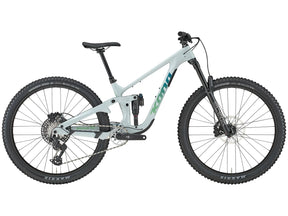 Vélo de montagne Kona Process 153 CR en carbone, finition Gloss Concrete, vue latérale complète montrant le cadre tout suspendu 153 mm et les roues 29 pouces.