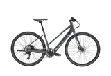 Vélo hybride électrique urbain Marin Fairfax Electric ST 2026 à cadre ouvert, coloris Charcoal, vue latérale complète montrant le cadre Series 1 en aluminium, la batterie intégrée au tube diagonal et les pneus Vee Tire City Cruz 700x40c.