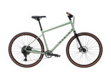 Vélo hybride urbain Marin Kentfield 2, vue latérale complète montrant le cadre Series 1 en aluminium, la fourche en acier Moto Blade et les pneus Vee Tire GPVee 700x40 mm.