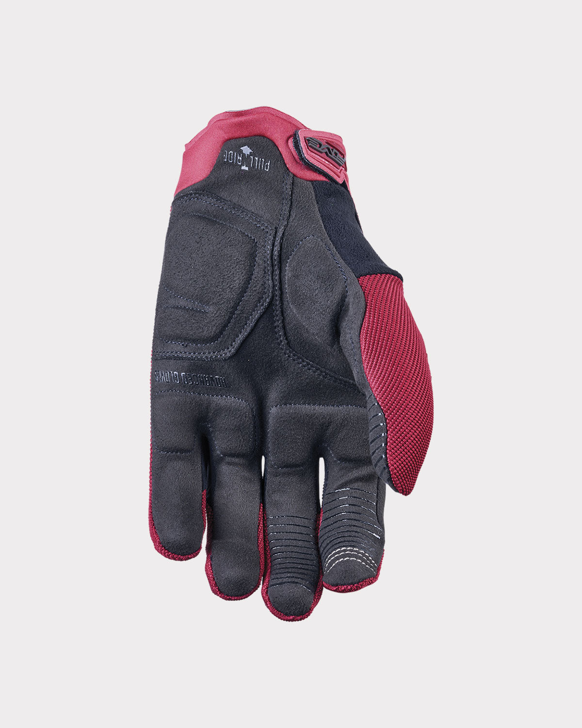 Gros plan sur la paume mince des gants Long Five Glove XR-Ride bourgogne, illustrant la prise précise sur le guidon d'un vélo