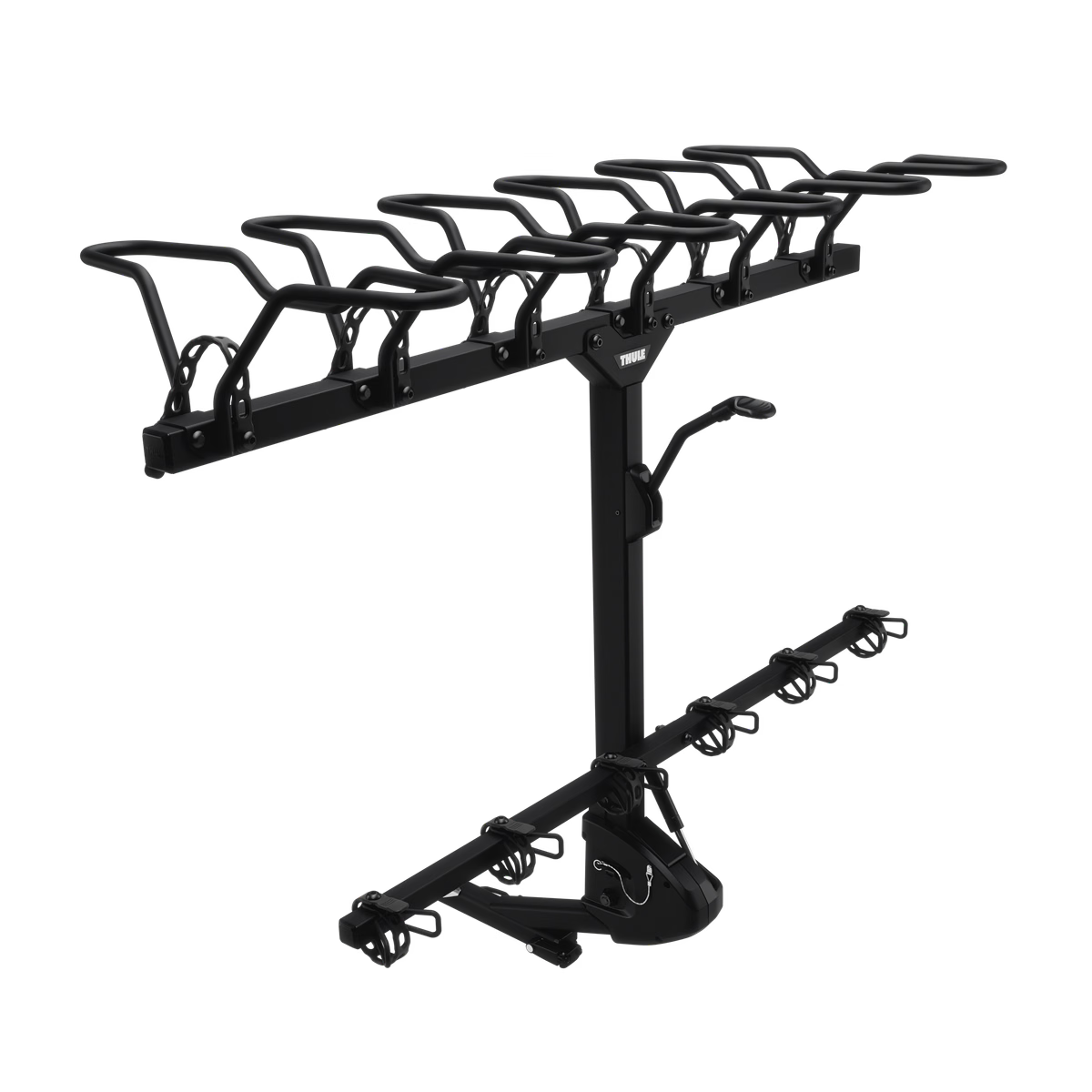 Porte-vélos d'attelage Thule ReVert pouvant transporter six vélos, monté sur la boule d'attelage d'un véhicule, vendu en ligne au Québec