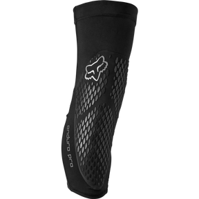 Paire de protège-genoux Fox Enduro Pro de couleur noire pour le vélo de montagne, à coupe enveloppante, offerts chez Le Pédalier