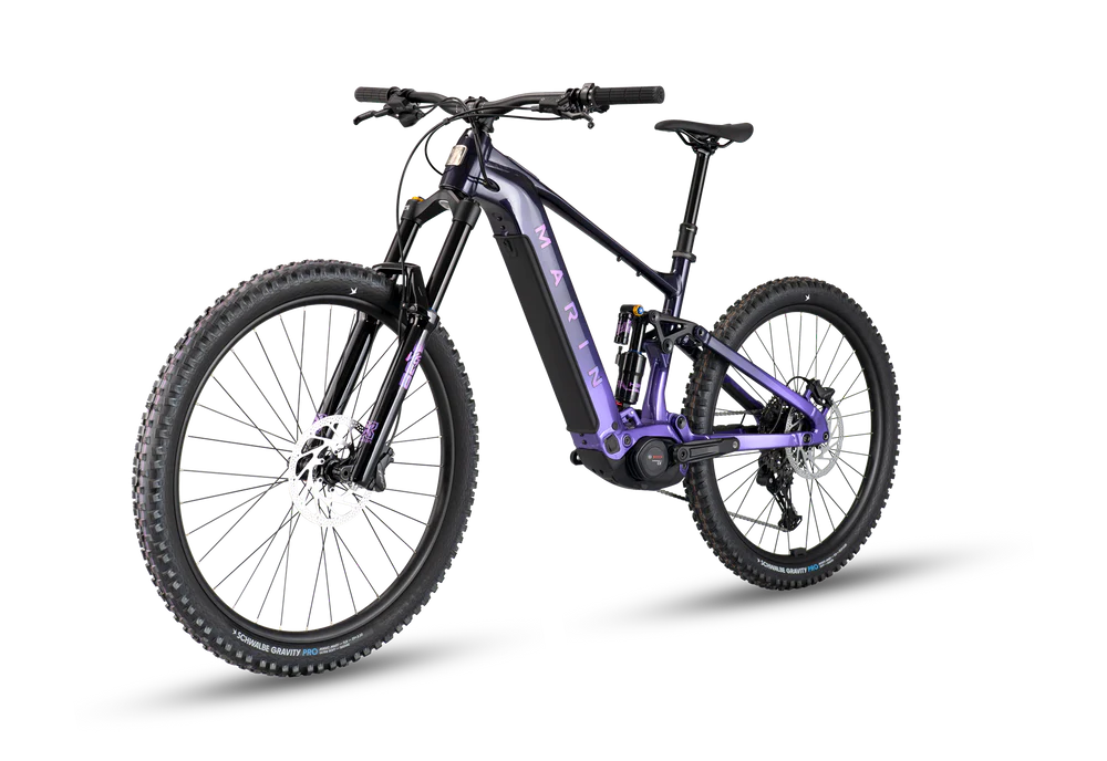 Vue arrière du Marin Alpine Trail E1 2026 mettant en valeur le moteur Bosch Gen 5 Performance Line CX, la batterie 800 Wh intégrée et le pneu arrière Schwalbe Magic Mary 27,5 pouces.