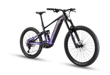 Vue de face du vélo électrique Marin Alpine Trail E1 2026 en Purple Fade montrant la fourche X-Fusion Vengeance 170 mm et le pneu Schwalbe Magic Mary 29 pouces.