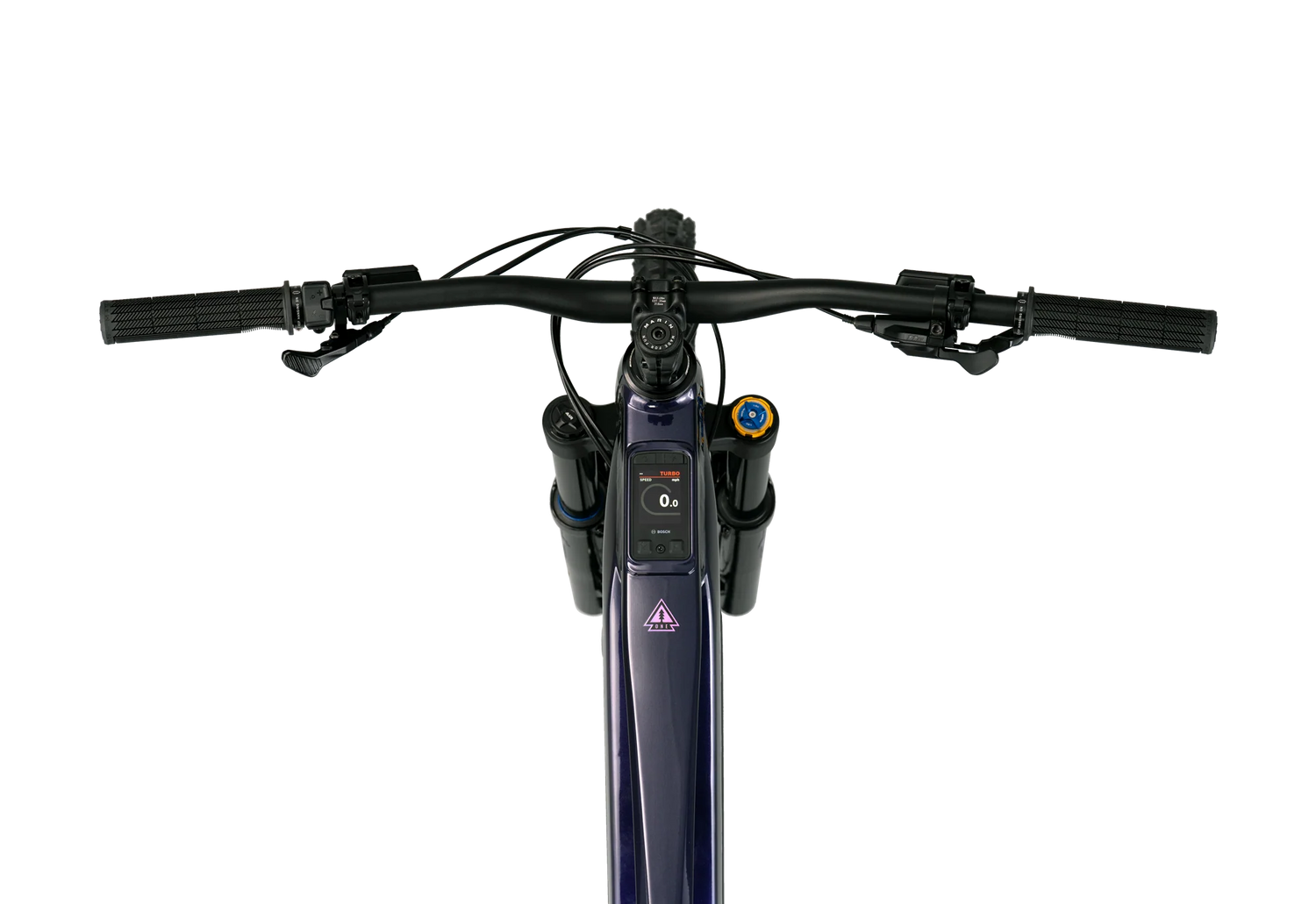 Gros plan sur l'écran couleur Bosch Kiox 400C de 2 pouces intégré au tube supérieur du Marin Alpine Trail E1 2026, pour suivre vos statistiques en sentier.