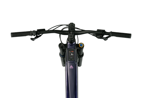 Gros plan sur l'écran couleur Bosch Kiox 400C de 2 pouces intégré au tube supérieur du Marin Alpine Trail E1 2026, pour suivre vos statistiques en sentier.