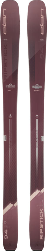 Ski freeride pour femme Elan Ripstick 94 W sur fond blanc, mettant en avant son design polyvalent. - Elan Ripstick 94 W women's freeride ski on a white background, highlighting its versatile design.