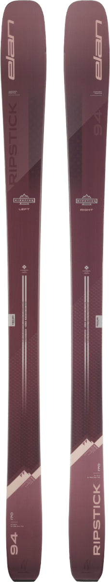 Ski freeride pour femme Elan Ripstick 94 W sur fond blanc, mettant en avant son design polyvalent. - Elan Ripstick 94 W women's freeride ski on a white background, highlighting its versatile design.